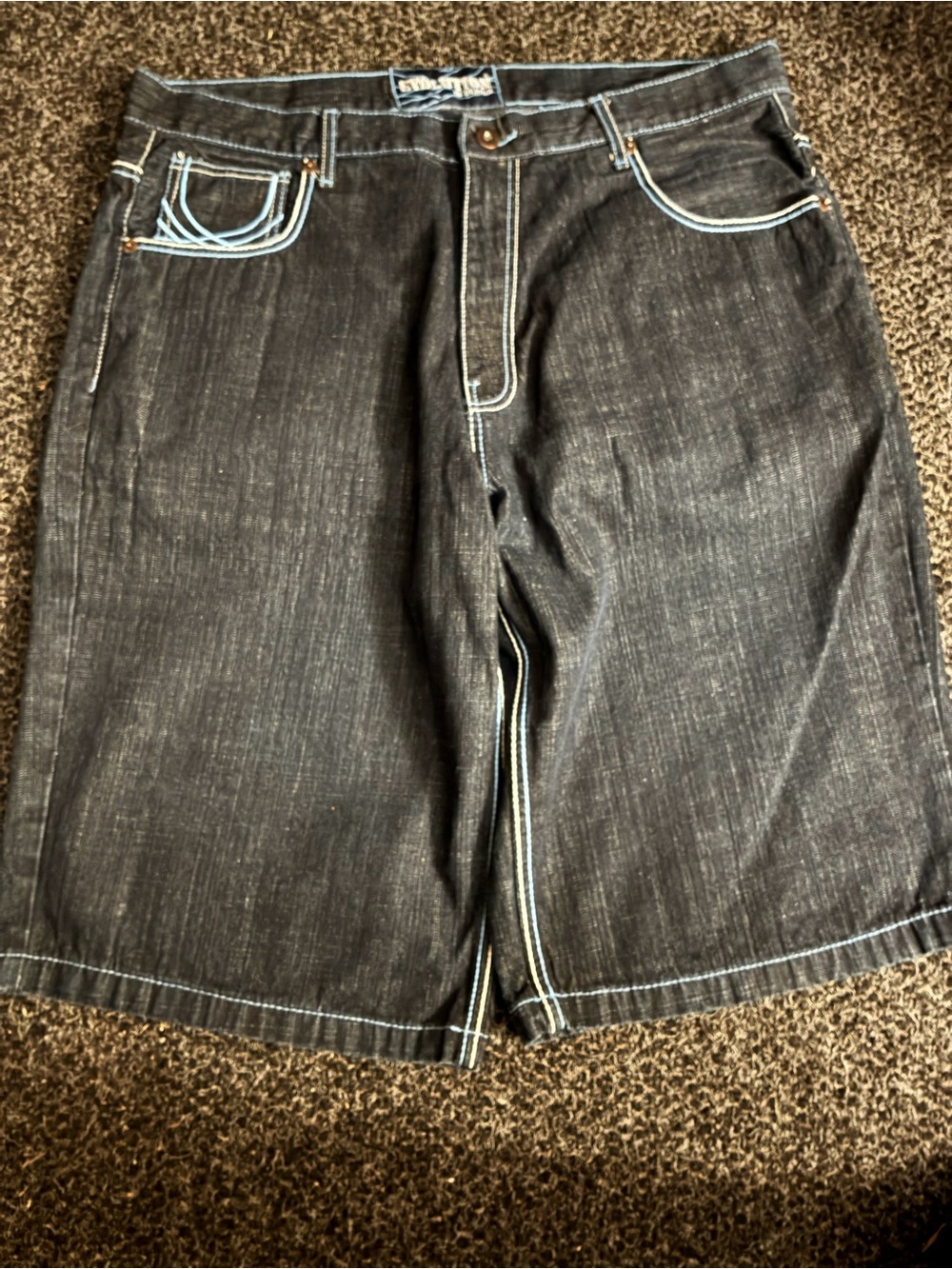 Revolution Black Denim Shorts with White Contrast Stitching